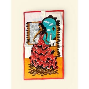 Vintage Spanish Flamenco Dancer Tapestry NWT, Seville Spain Tea Towel